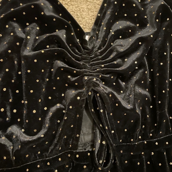 Black Velvet and Gold Polka Dot Jumpsuit - Picture 2 of 7